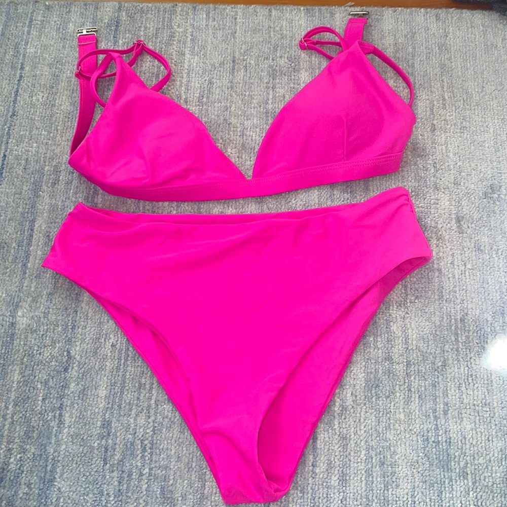 Neon pink high waisted bikini - never worn